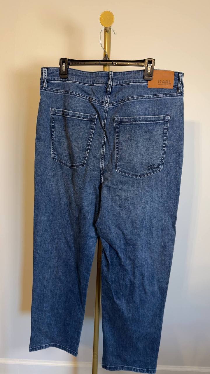 Karl Lagerfeld Patch Denim Straight‑Leg Jeans Denim Blue 16 NWT $139