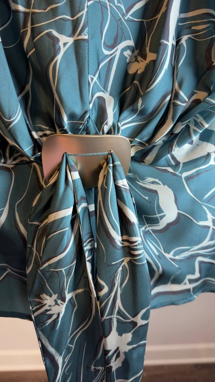 Donna Karan  Geometric Faux Wrap Sleeveless Top Green Multi 4 NWOT $109