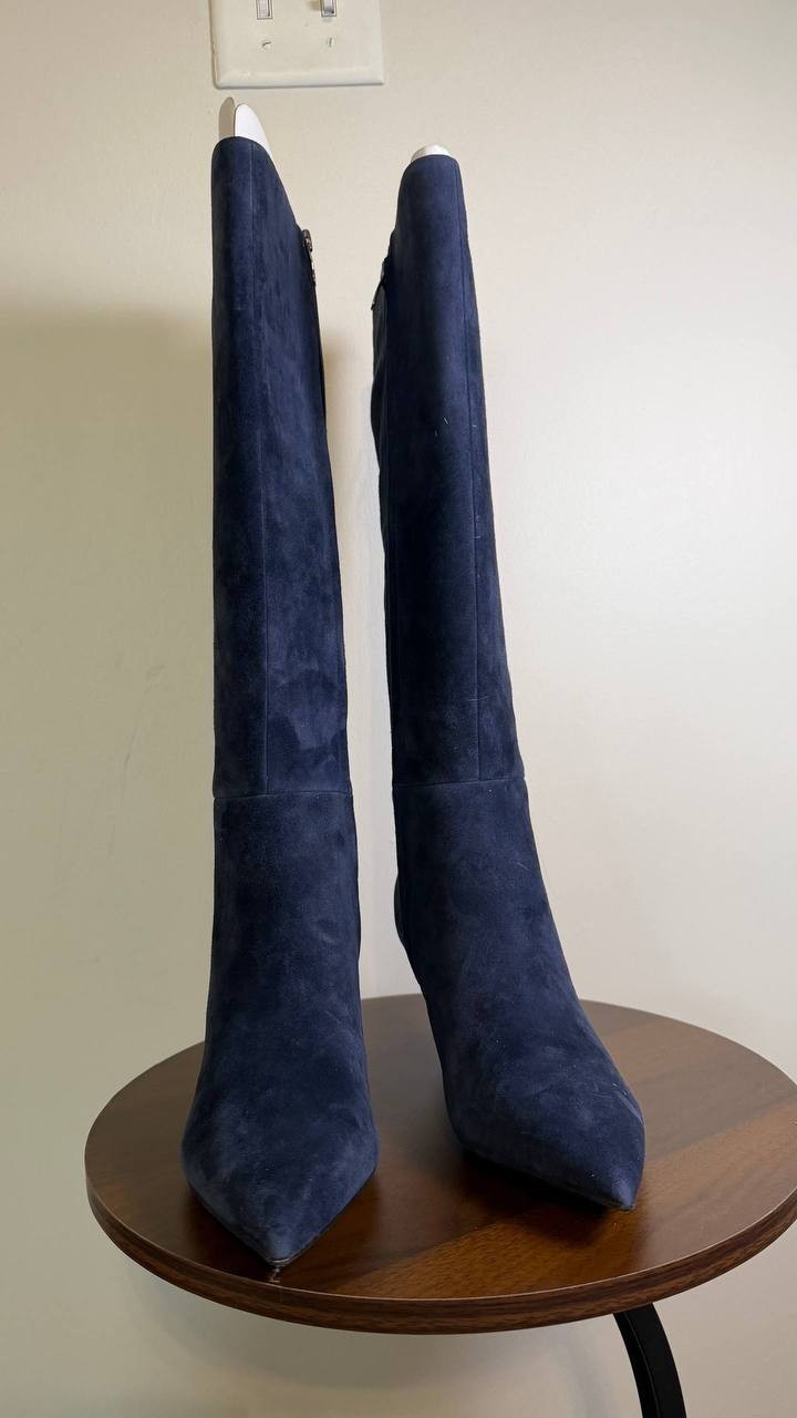 Nine West Kimdee Boots 7.5M Dark Blue Suede Tall Stiletto Dress NIB msrp$269