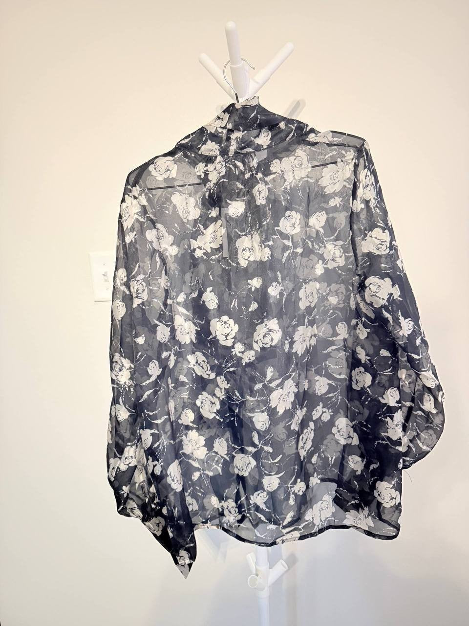 Gratia Sheer Floral Bow-Tie Blouse – Size S – NWT