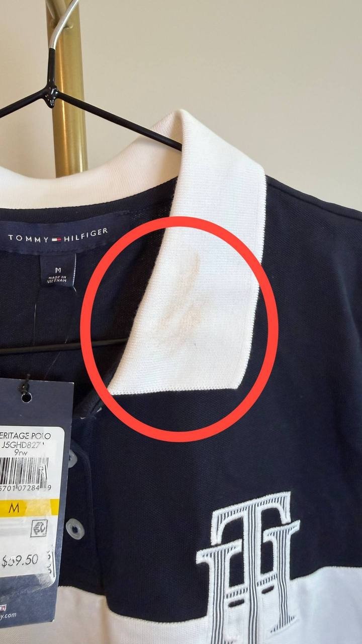 Tommy Hilfiger Monogram TH Logo Polo Stretch Top Black White SizeM NWT need wash