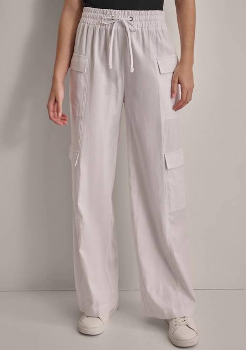 DKNY Jeans Linen Cargo Pants White PL NWT MSRP $89