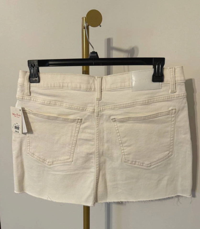 Lucky Brand Denim Cross‑Over Mini Skirt White Lies Size12/31 NWT msrp$89.50