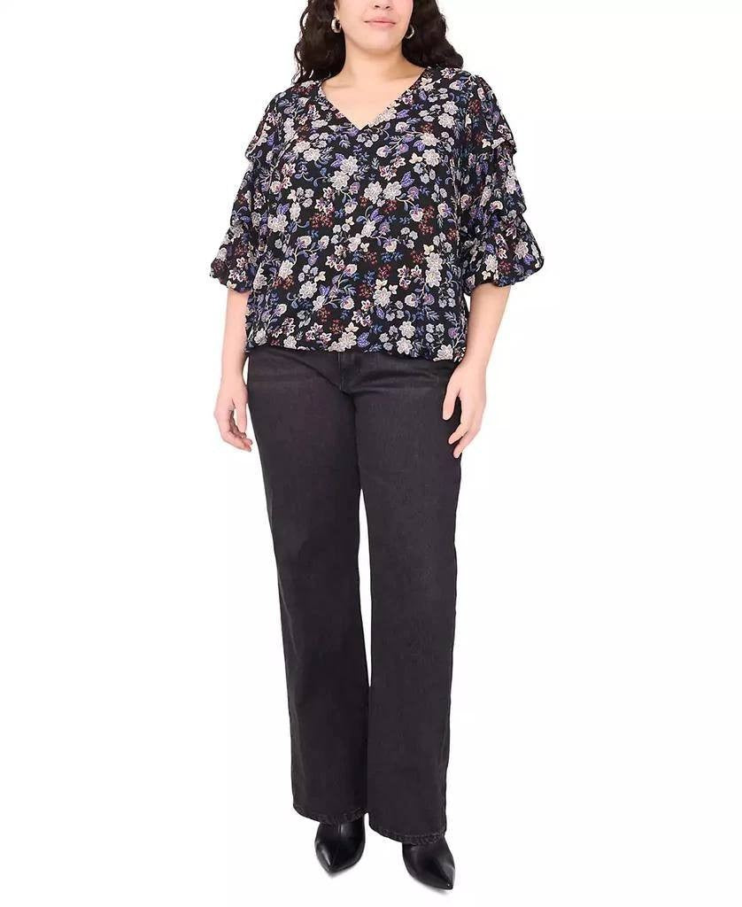 Vince Camuto Printed V‑Neck Bubble Sleeve Top French Blue $99 NWT