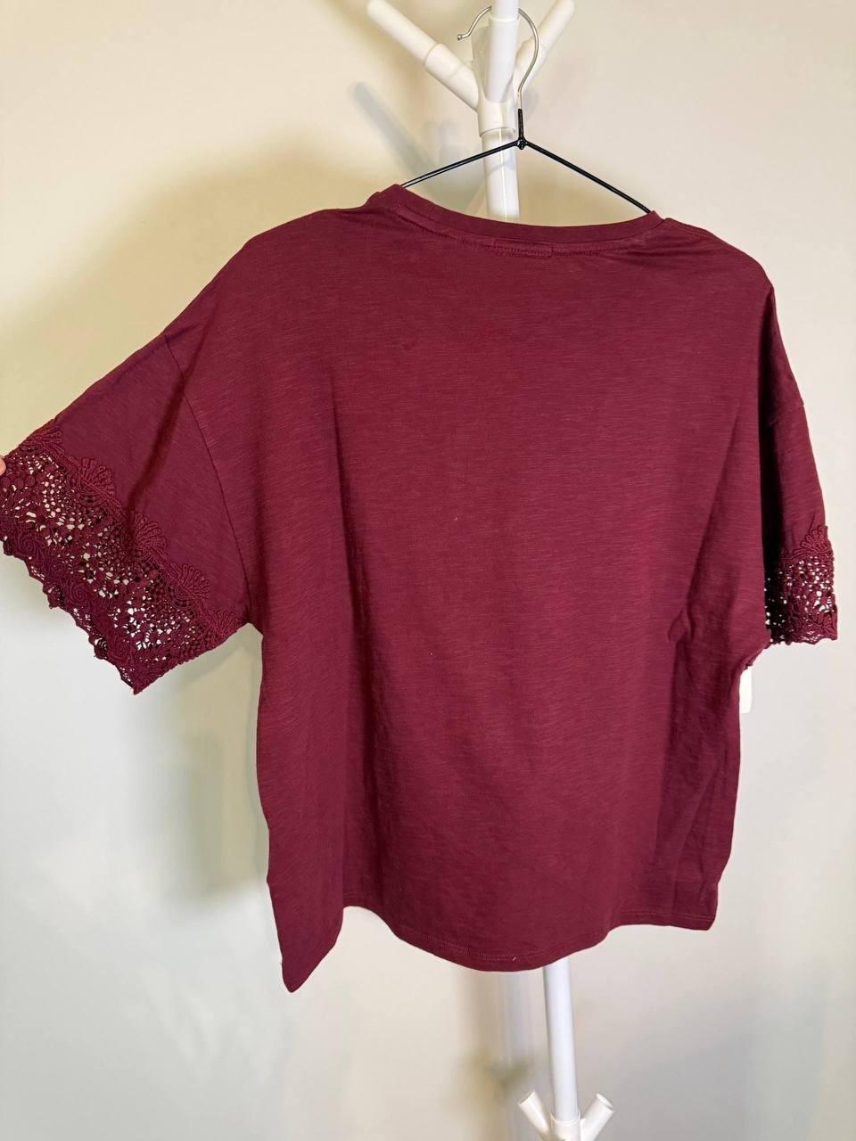 Wear Lucky Burgundy Blouse Embroidered Sleeves – Size 6 – NWT –$49.50