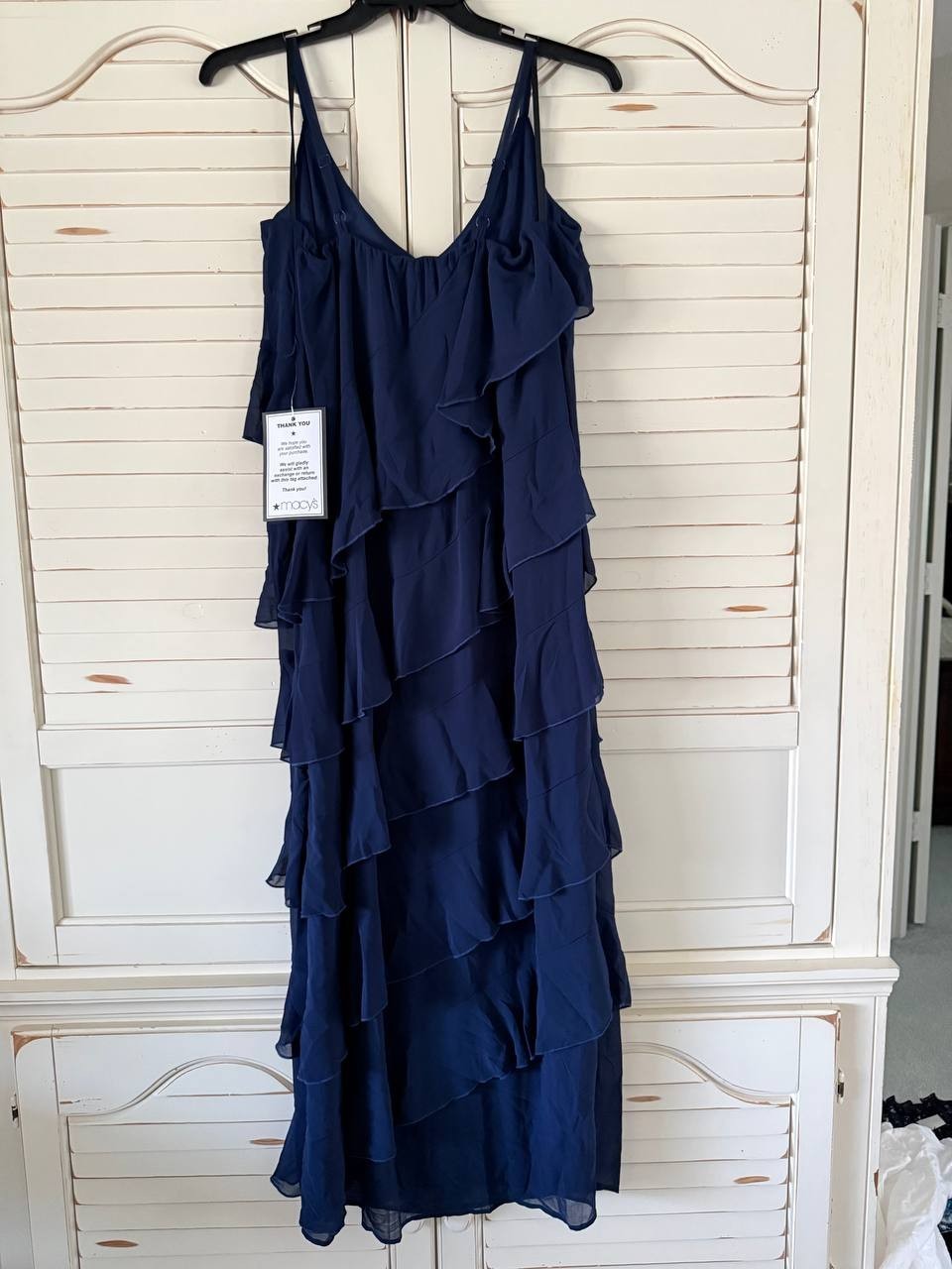 B Darlin Ruffle Gown – Size 14W  – Navy V-Neck Sleeveless Chiffon Formal