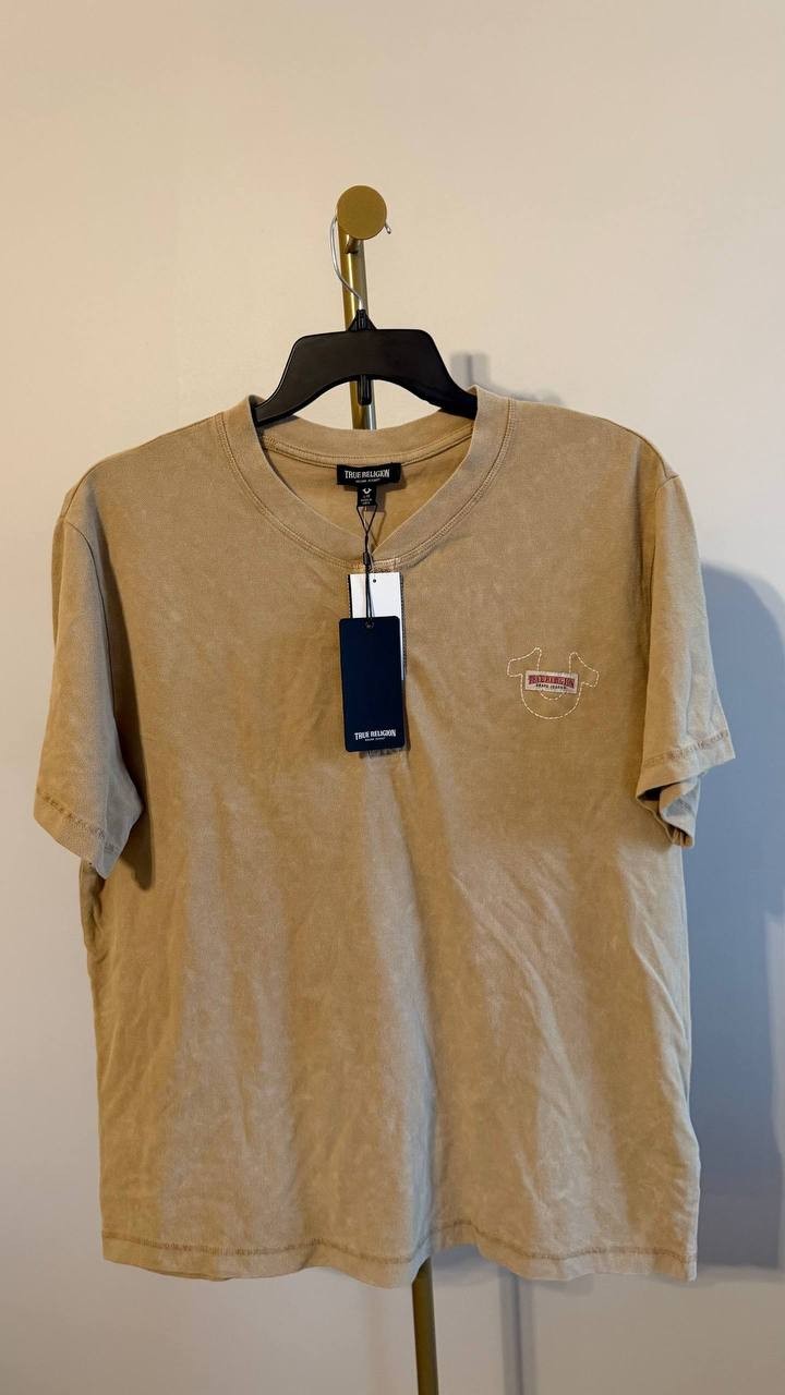 True Religion Men’s Mineral Patch Henley Tee Scuffed Beige L/G $79 NWT