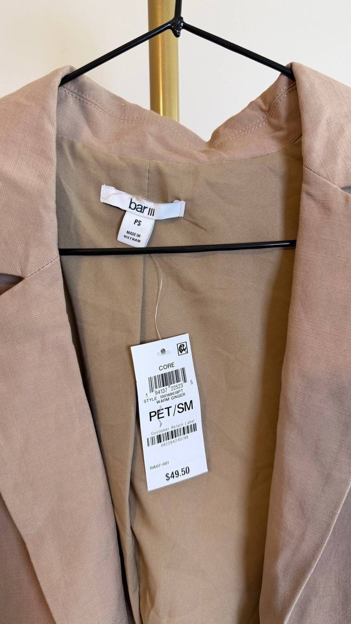 Bar III Sleeveless Blazer Warm Ginger Notched Lapel Patch Pockets Size P/SM NWT
