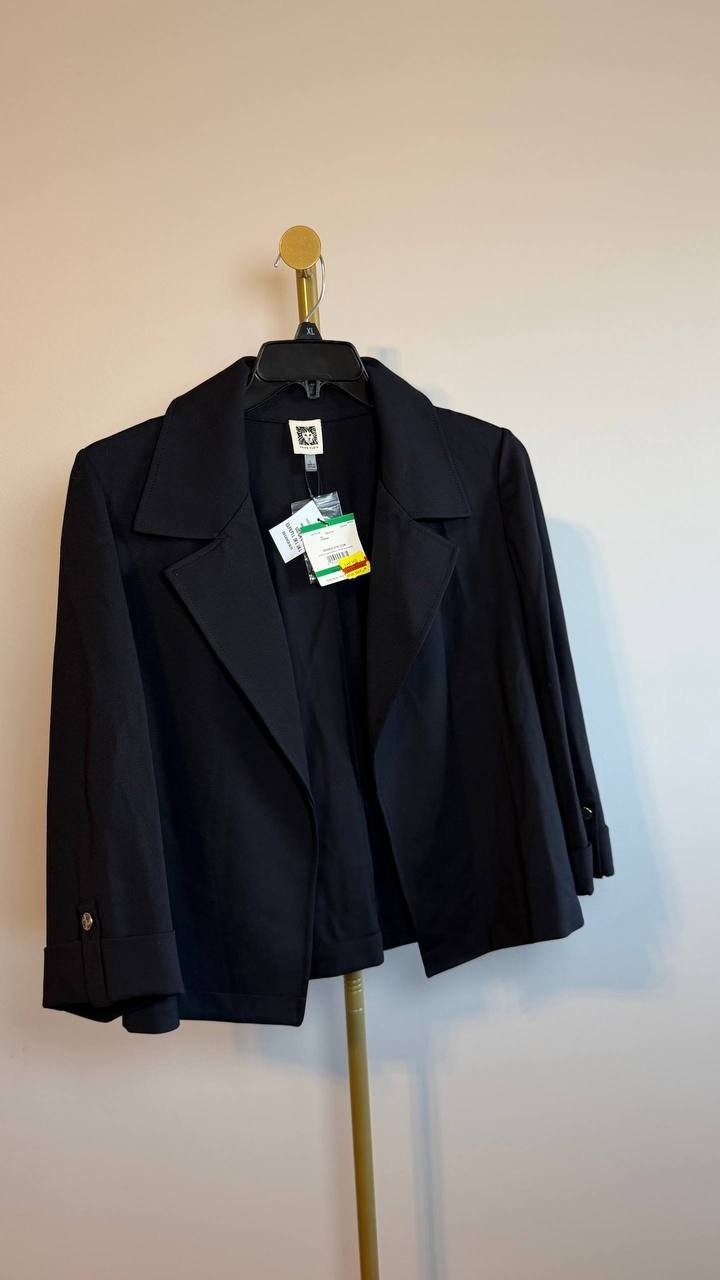 Anne Klein Women’s Open‑Front 3/4‑Sleeve Blazer Black L NWT $129