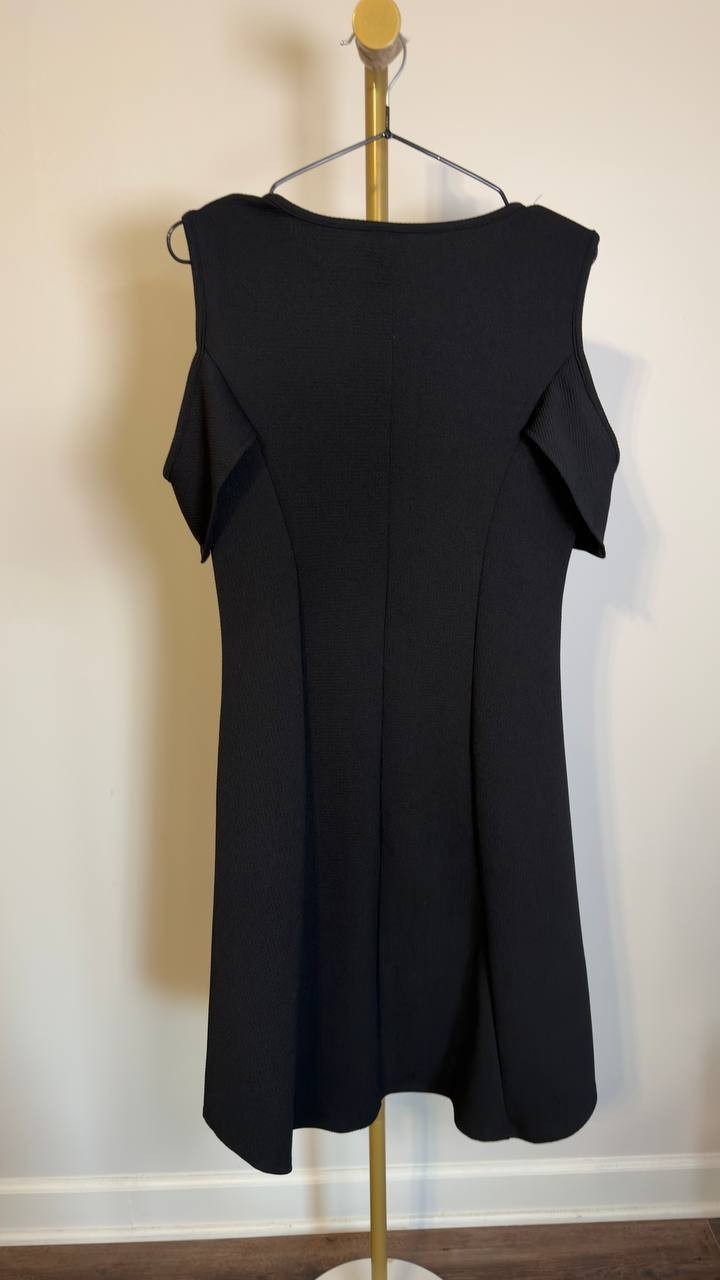24seven Comfort Apparel Cold-Shoulder Ruffle A-Line Dress Black XL NWT $57