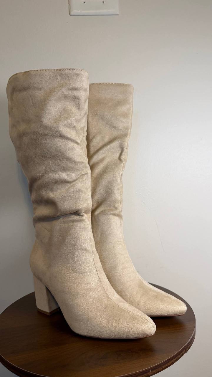 Journee Ameylia Boots 8.5M Bone Faux Suede Knee‑High NIB msrp$79.99