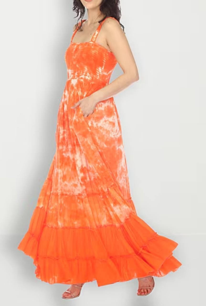White Mark Square Neck Sleeveless Smocked Sundress Orange M NWT $84