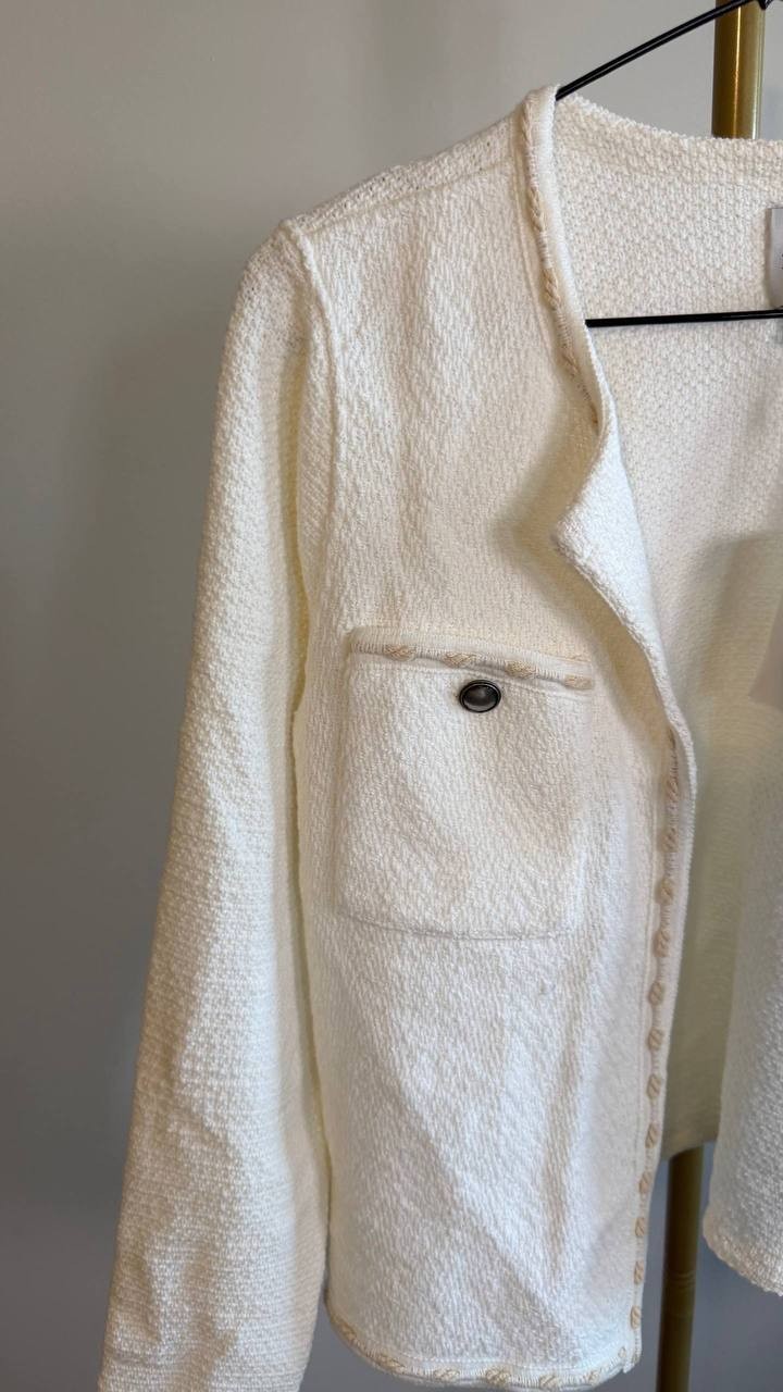 NIC+ZOE Women’s Stitch Trim Knit Jacket Cream White S $218 NWT