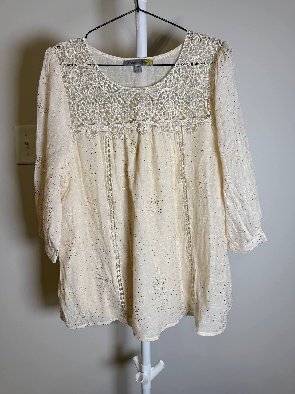 Figueroa & Flower Ivory Embroidered Balloon‑Sleeve Blouse – Size S – NWT – $68