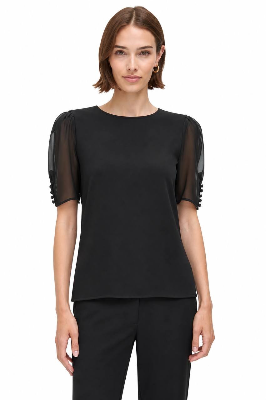 Calvin Klein Puff Sleeve Blouse Black Size S NWOT loop fastener missed,need wash
