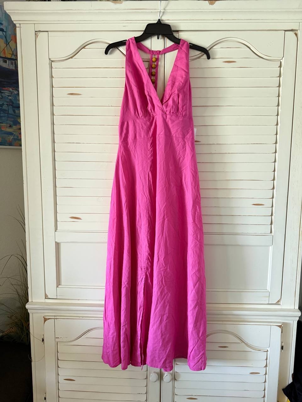 Vince Camuto Beaded Halter Maxi Dress Pink M NWT $99 – Evening Glam