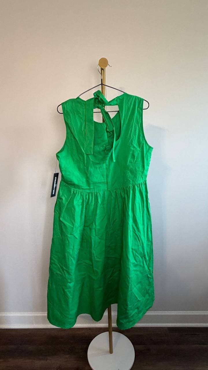 Karl Lagerfeld Paris Poplin Bow‑Back A‑Line Dress Green 14P NWT $149
