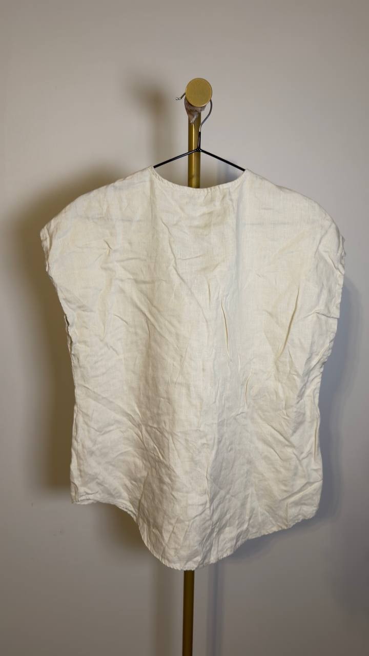 DKNY Women’s V‑Neck Linen Cap Sleeve Top Beige M NWOT $79