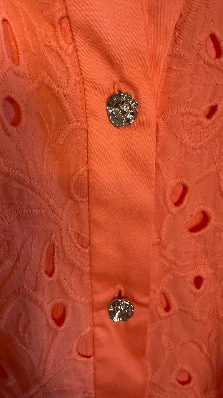 Karl Lagerfeld Cotton Eyelet Button‑Front Dress Coral 2 NWT $199