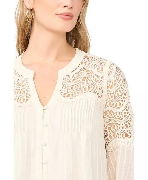 Vince Camuto Women’s V‑Neck Long Sleeve Button Blouse New Ivory L NWT $109