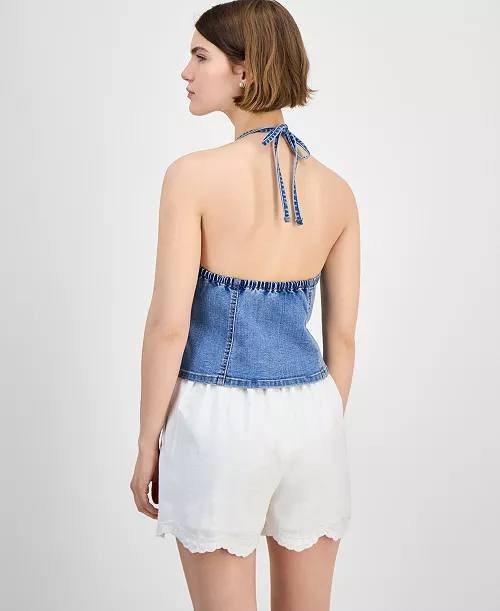 And Now This Seamed-Front Halter Denim Top – Size XL