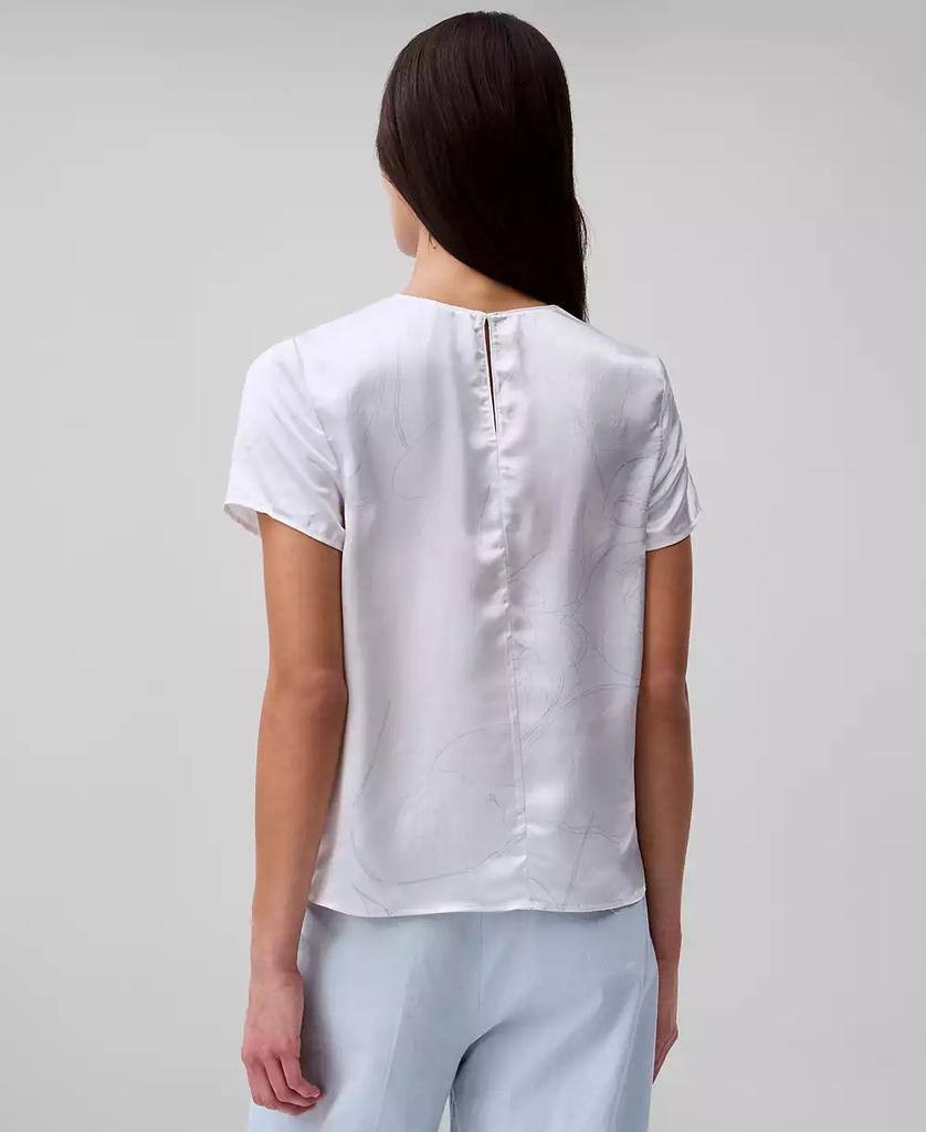 Calvin Klein Printed Crushed Satin Top White Floral Etched Size XL $69 preowned