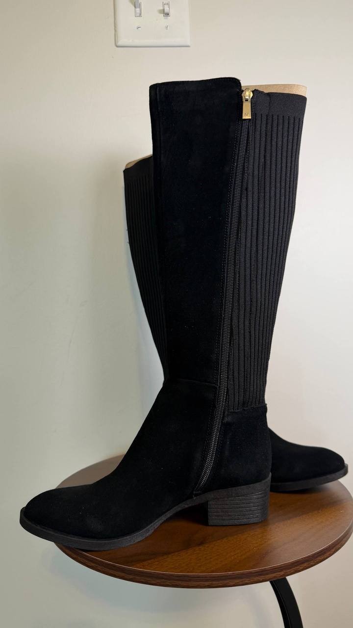 Kenneth Cole Levon Boots 6.5M Black Suede Tall Wide‑Shaft Round Toe NIB msrp$220