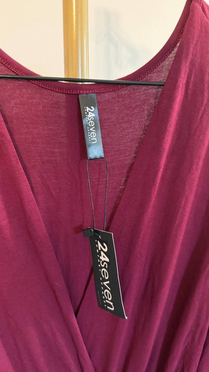 24Seven Comfort Apparel Women’s Bishop Sleeve Maxi Dress Wine 2X $101.99 NWT