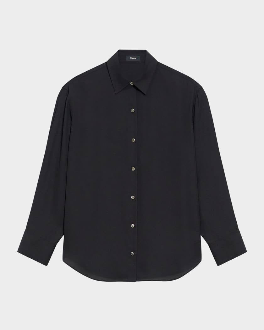 Theory Black Boyfriend Shirt - Size S, Lightweight Polyester, Button Front
