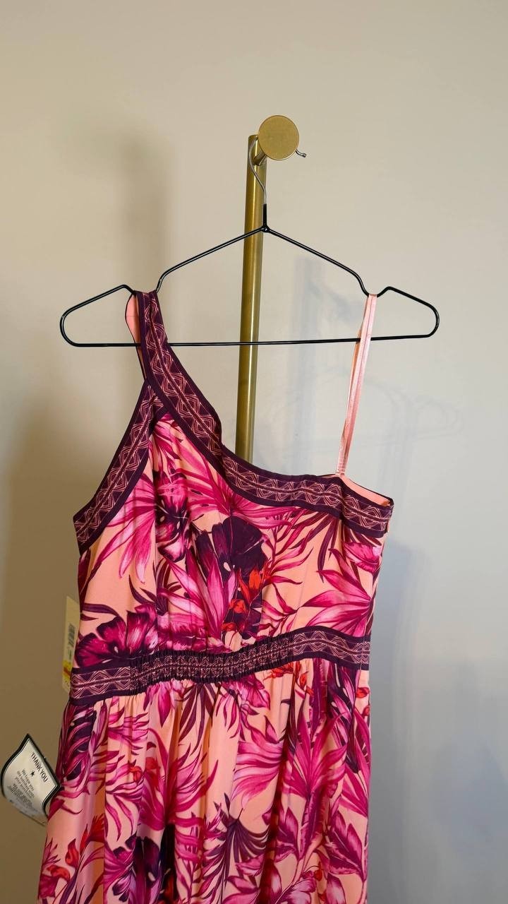 Eliza J Mixed-Print One-Shoulder Tiered Midi Dress Multicolor 8 $158 NWT