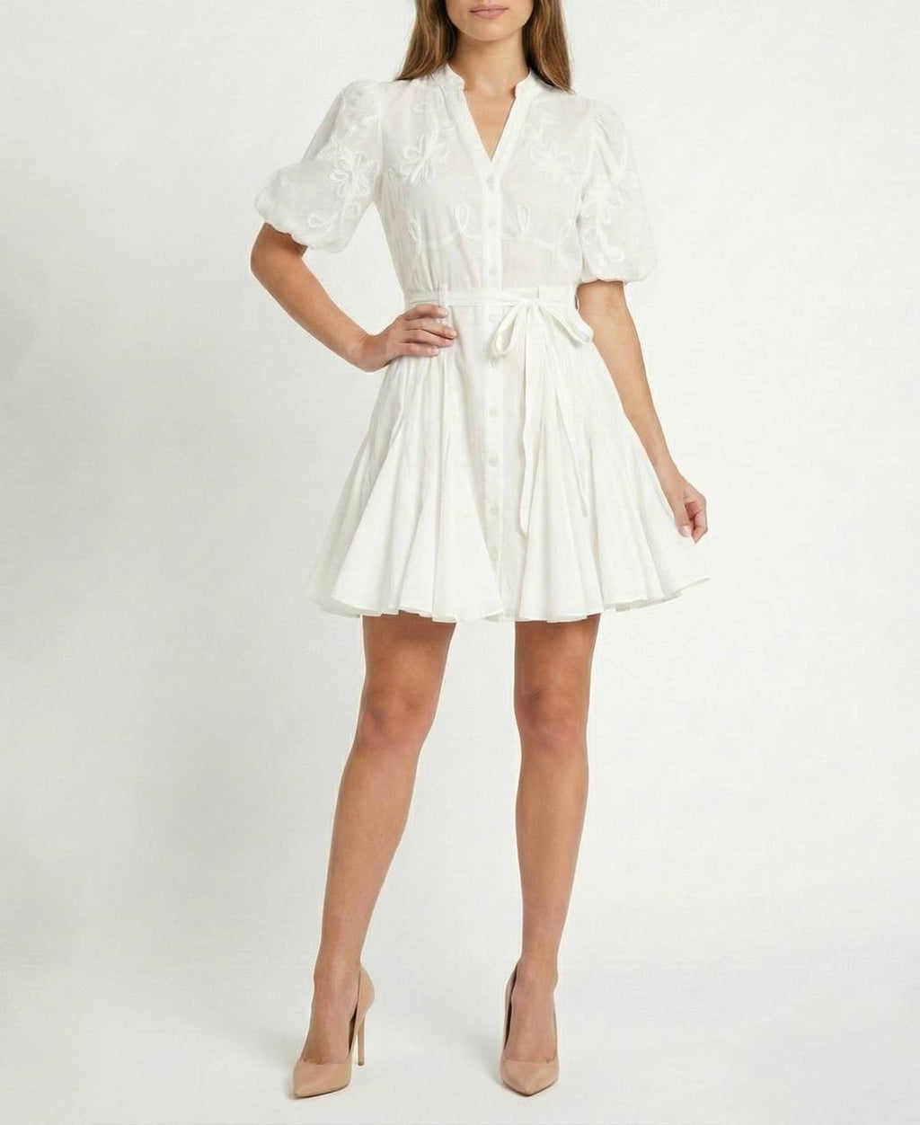 Taylor Cotton Soutache Fit & Flare Shirtdress White 8 NWT $129