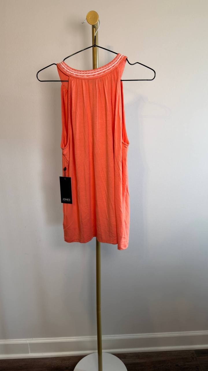 Jones New York Embroidered Halter Neck Tank Coral Sun M NWT $69.50