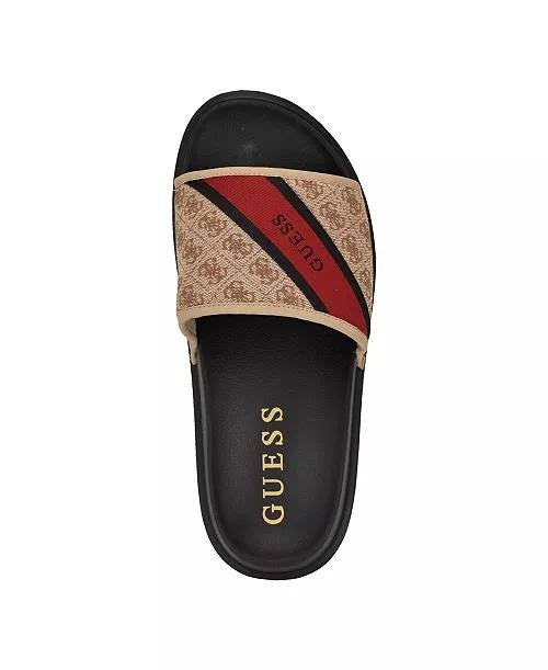 Guess Natural Logo Multi Textile Slides 13M New in Box $65