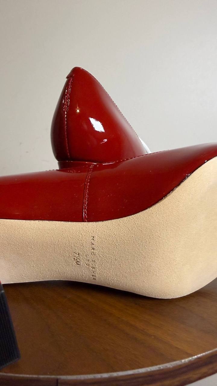 Marc Fisher LTD Dark Red Patent Leather Block Heel Pumps Size 7.5M NIB $165