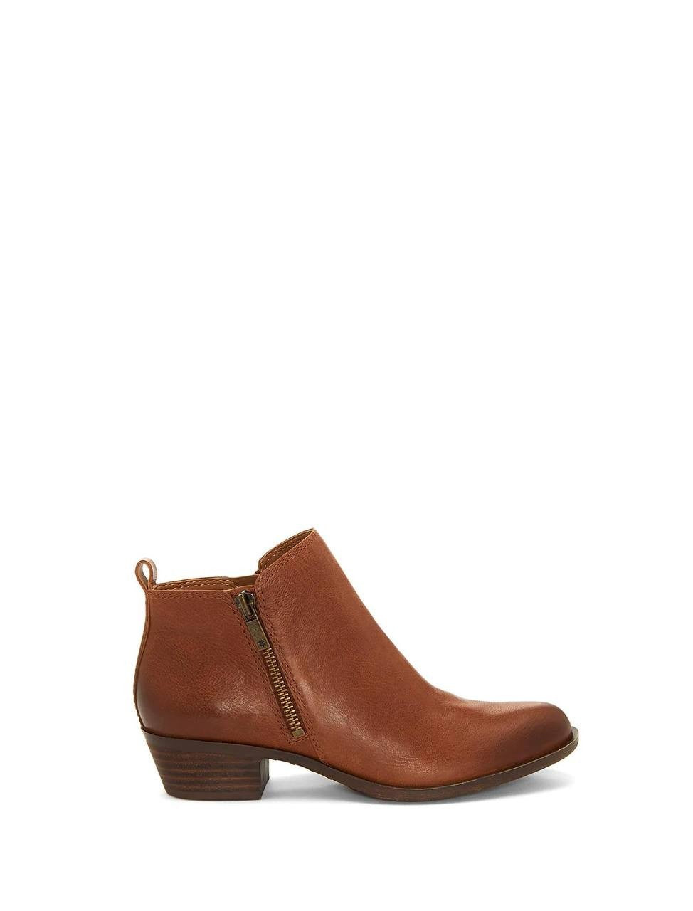 Lucky Brand Basel Booties 8M Toffee Leather Almond Toe Dual Zip NIB msrp$129