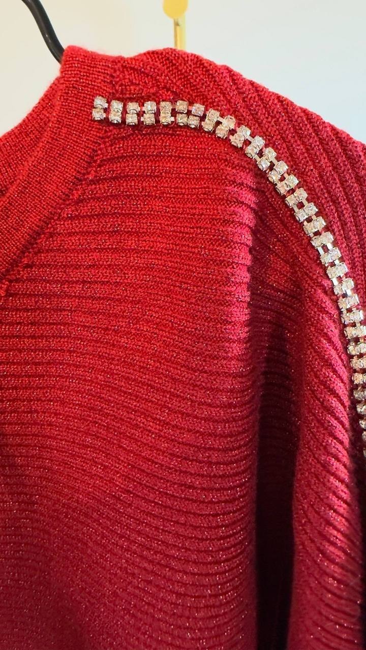 T Tahari Ribbed Embellished Dolman‑Sleeve Sweater Baked Cherry XS NWT $88
