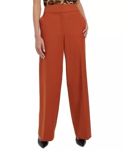 Calvin Klein Wide‑Leg Cotton‑Blend Pants – Orange-Size 8 – NWT – $109