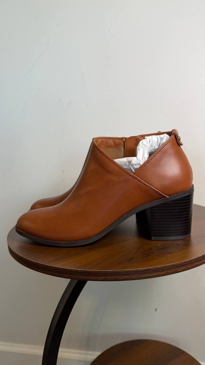 Style & Co Felaa Block Heel Booties Acorn Brown 8.5M Man‑Made $79.90 NWB
