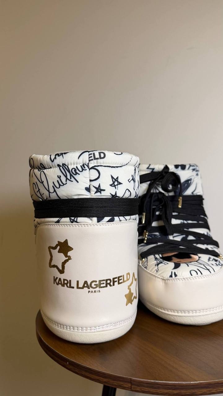Karl Lagerfeld Snow Boots Size 11 White Multi Textile/Synthetic MSRP $189 NIB