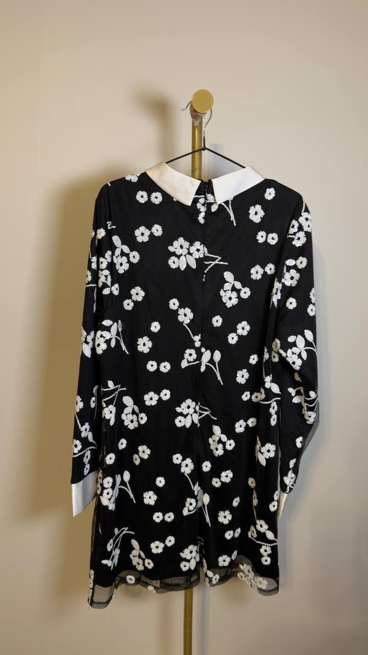 CeCe Women’s Sequin Floral Mini Dress Long Sleeve Reach Black XL NWT $119 