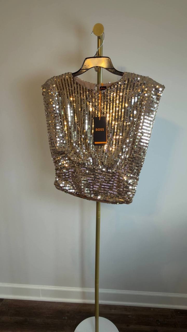 BOSS Illana Sequin Crop Top Orge Size 4 NWT $149