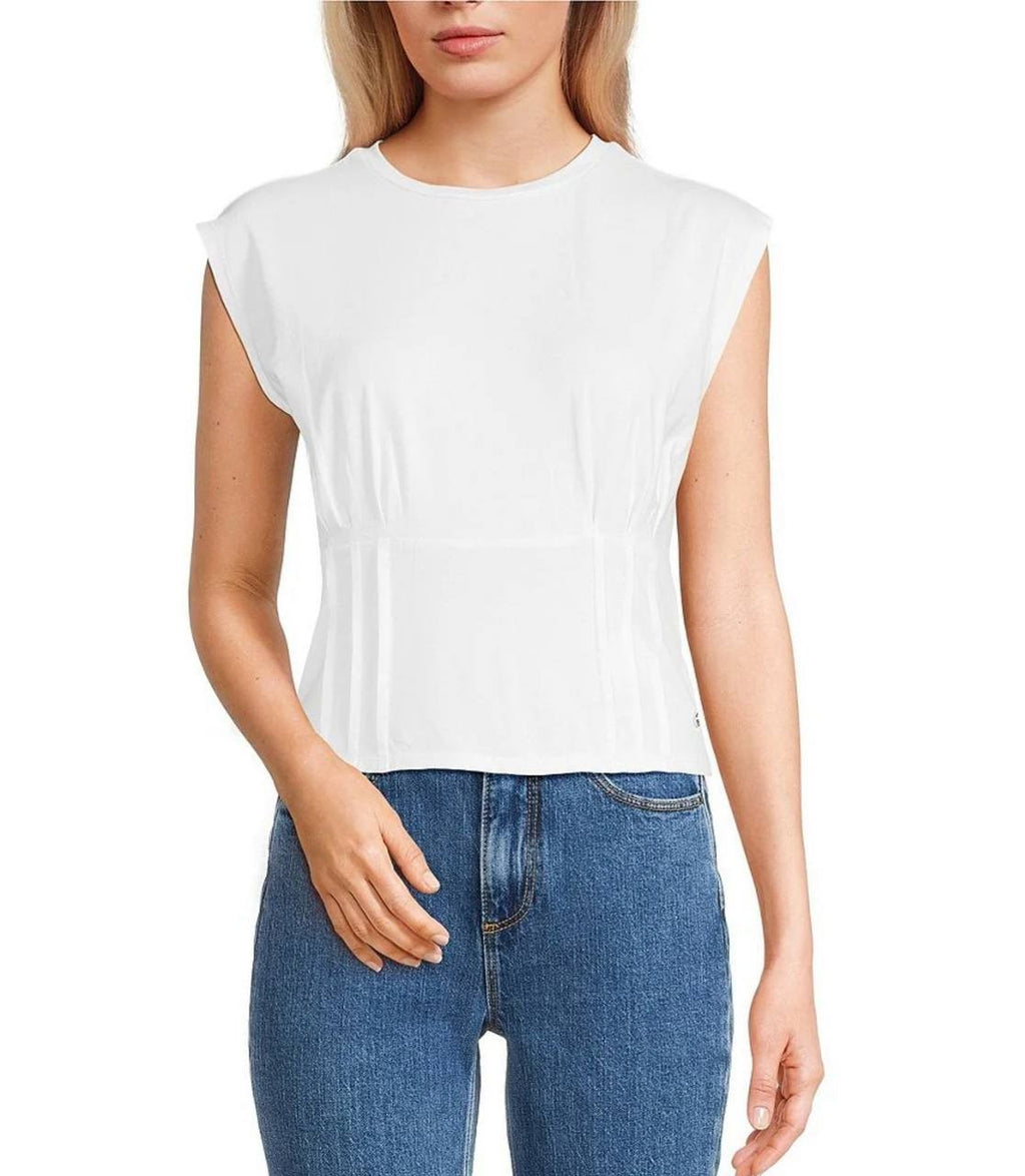 Guess Karmen Corset T-Shirt XS White Cap Sleeve Stretch Fitted NWT