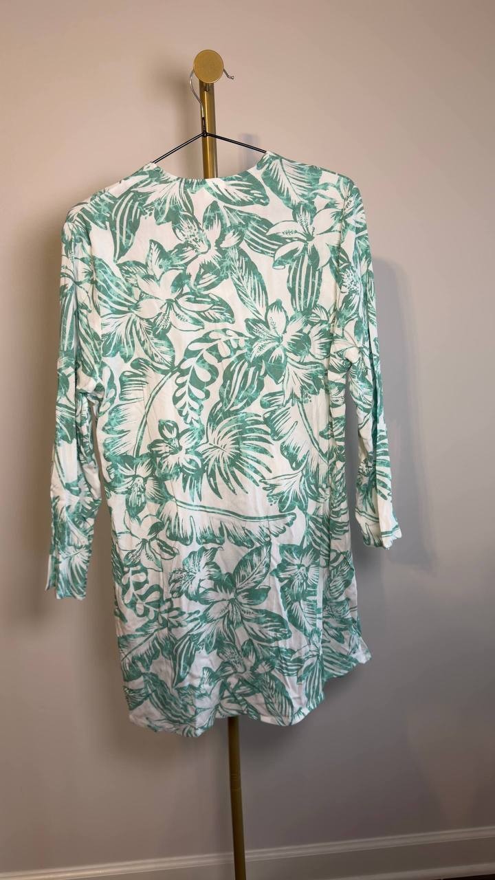 La Blanca Batiki Lace‑Front Tunic Cover‑Up Dress Eucalyptus S NWT $113