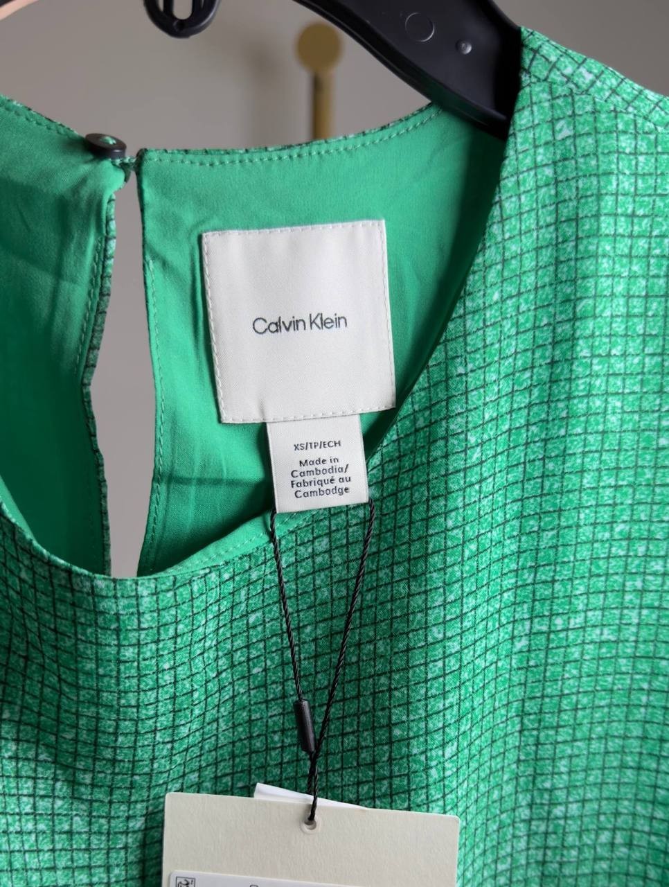 Calvin Klein Printed Chiffon Sleeveless Top Green XS NWT $79
