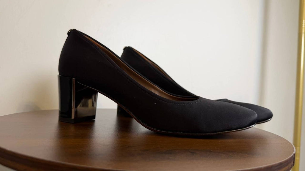 Donald Pliner Black Textile Block Heel Pumps 7.5M NIB MSRP $198
