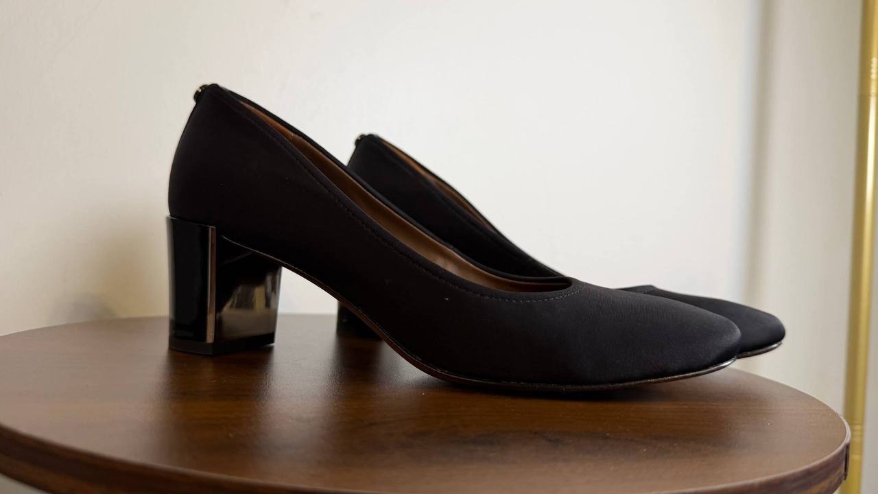 Donald Pliner Black Textile Block Heel Pumps 7.5M NIB MSRP $198