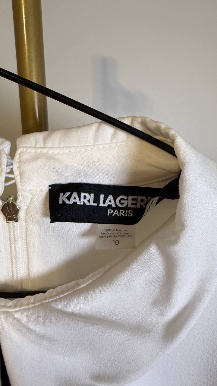 Karl Lagerfeld Paris Collared Contrast Trim Dress White Black 10 $148 NWT