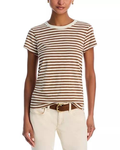 rag & bone Slub Stripe Tee – Warm Brown Multi, Size XL
