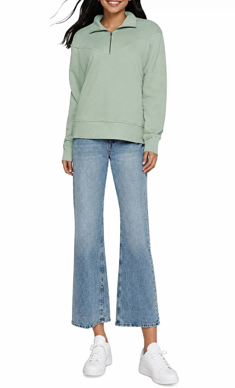 Three Dots Jeanine Quarter‑Zip Pullover Sweater Jadeite L NWT $88