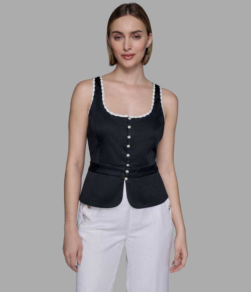 Karl Lagerfeld Paris Women’s Sleeveless Scalloped Edge Woven Tank XL NWT $89